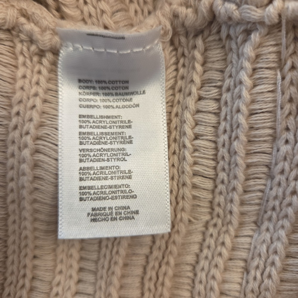 Celandine Bead Trim Knit Long Sleeve Mini Shift Dress Size M/L Beige Boho Resort - Picture 7 of 7